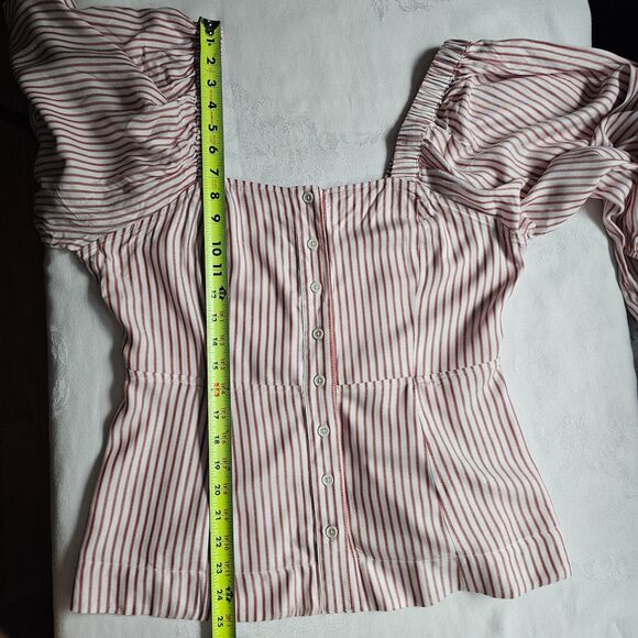 Cabi Striped Top w Puffy SleevesElastic Back Red, White & Black All Rayon sz M - Picture 5 of 7